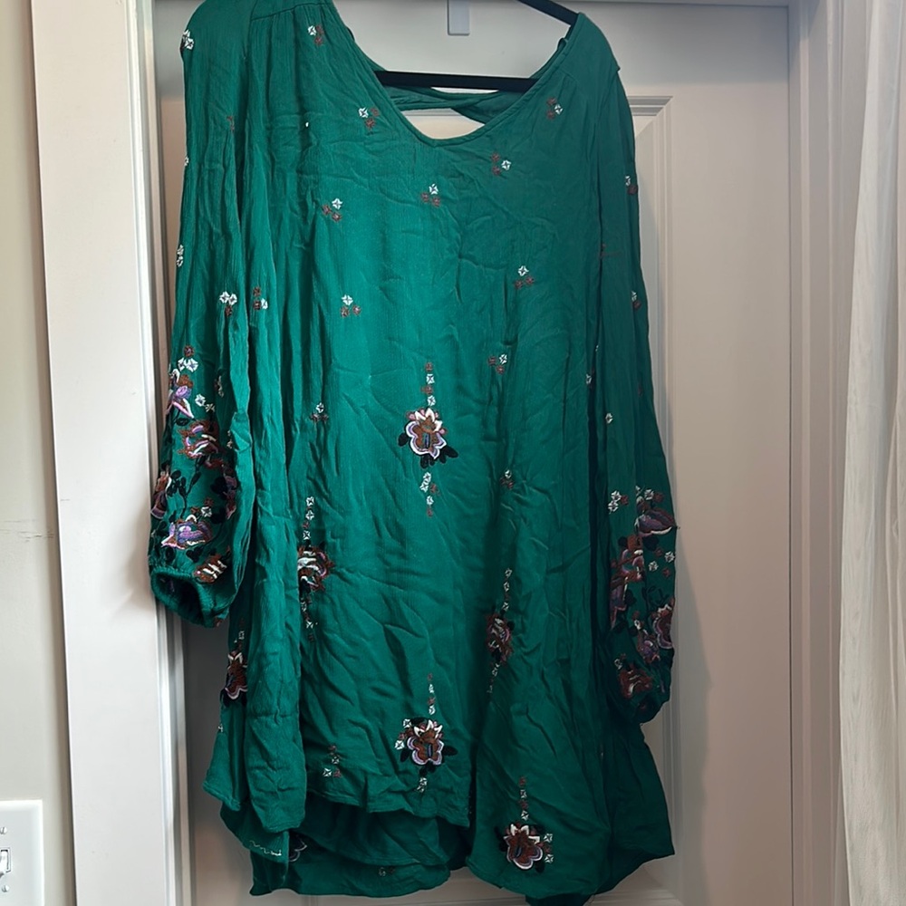 Green Floral Embroidered Baby Doll Dress